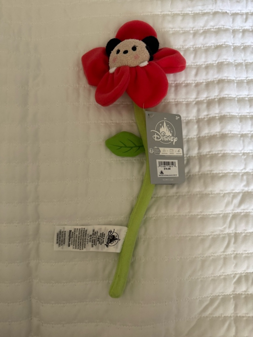 Disney Red Flower Plush with Green Stem
